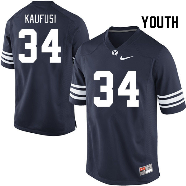 Youth #34 Maika Kaufusi BYU Cougars College Football Jerseys Stitched-Navy - Click Image to Close